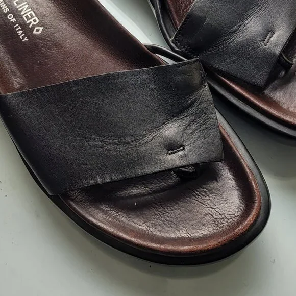 Donald J Pliner Brown Leather Slides Women's Sz 7 M - Picture 9 of 10
